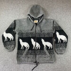 Earth Ragz Fuzzy Hoodie Size Medium M Wolf Print Gray